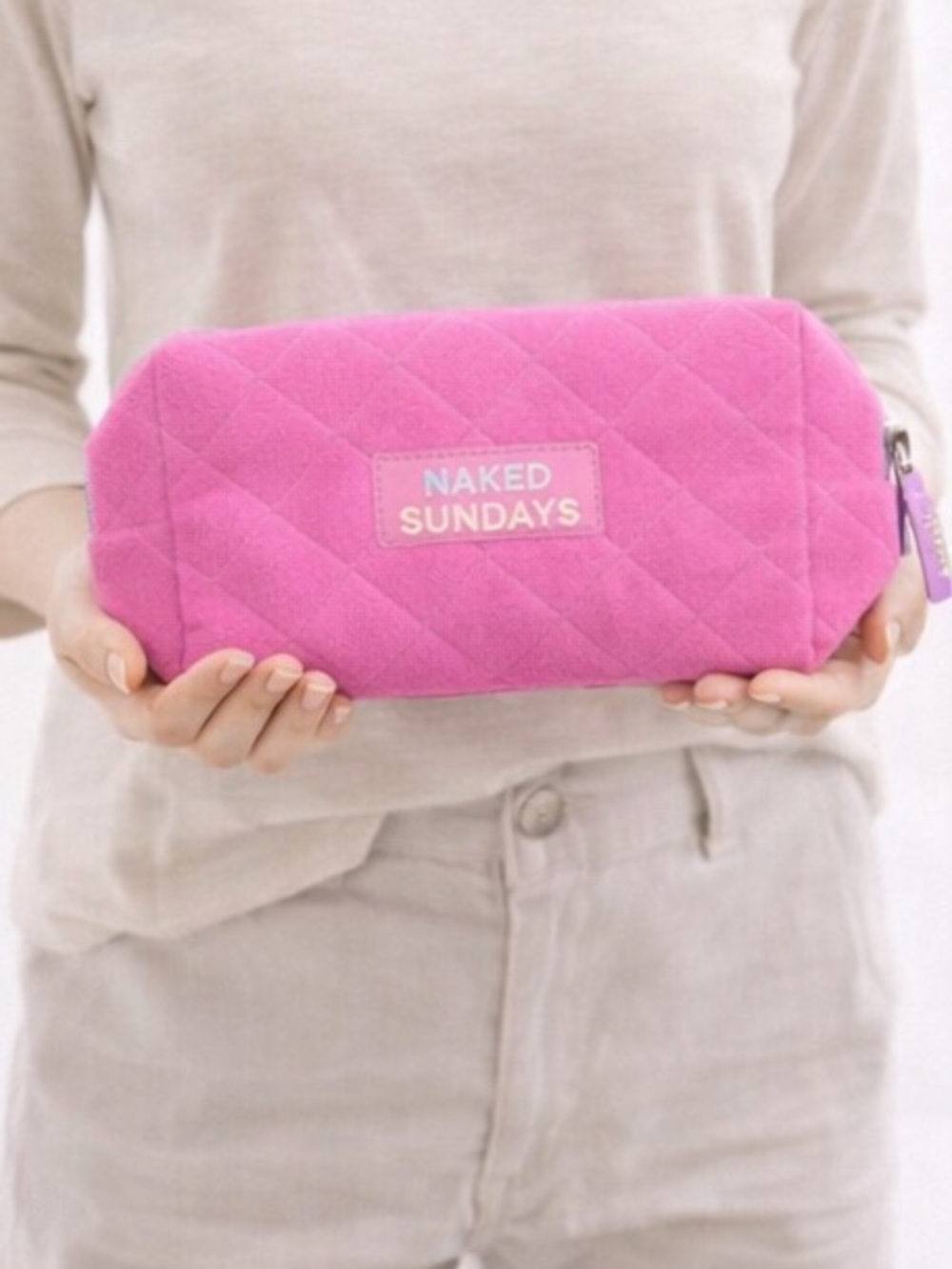 Naked Sundays Pink Quilted Make Up Bag with Zipper